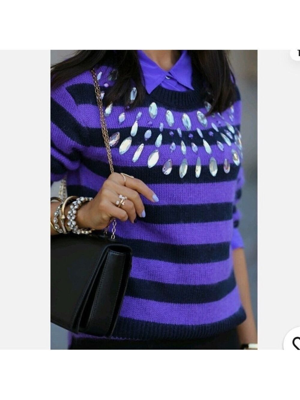 JUICY COUTURE vintage wool cashmere mohair sweater crystals black purple size XS
